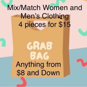 Mix/Match Women /Men’s Clothing—4 pieces for $15 (anything from $8- Down)